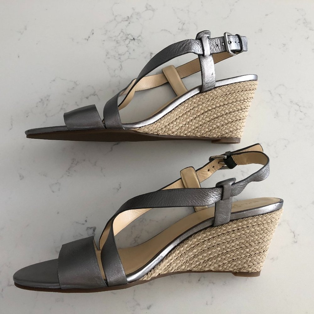 Cole Haan Espadrilles Wedge Strappy Sandals Metallic Silver Gray Sz 9